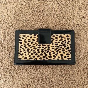 Vintage Bosca Hair Calf Leopard Panel Leather Checkbook Wallet